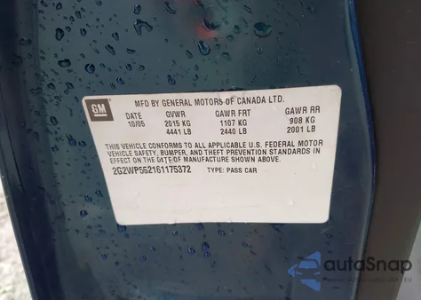 2006 Pontiac Grand Prix z USA, uszkodzony, nr VIN 2G2WP552161175372